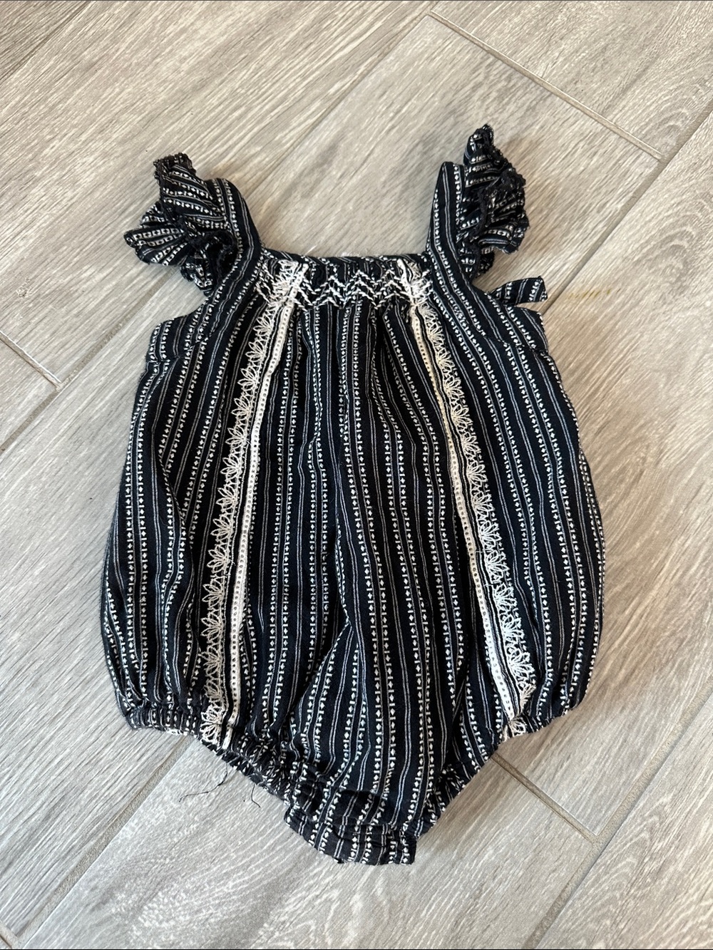 Max Studio Black & White Striped Ruffle Romper